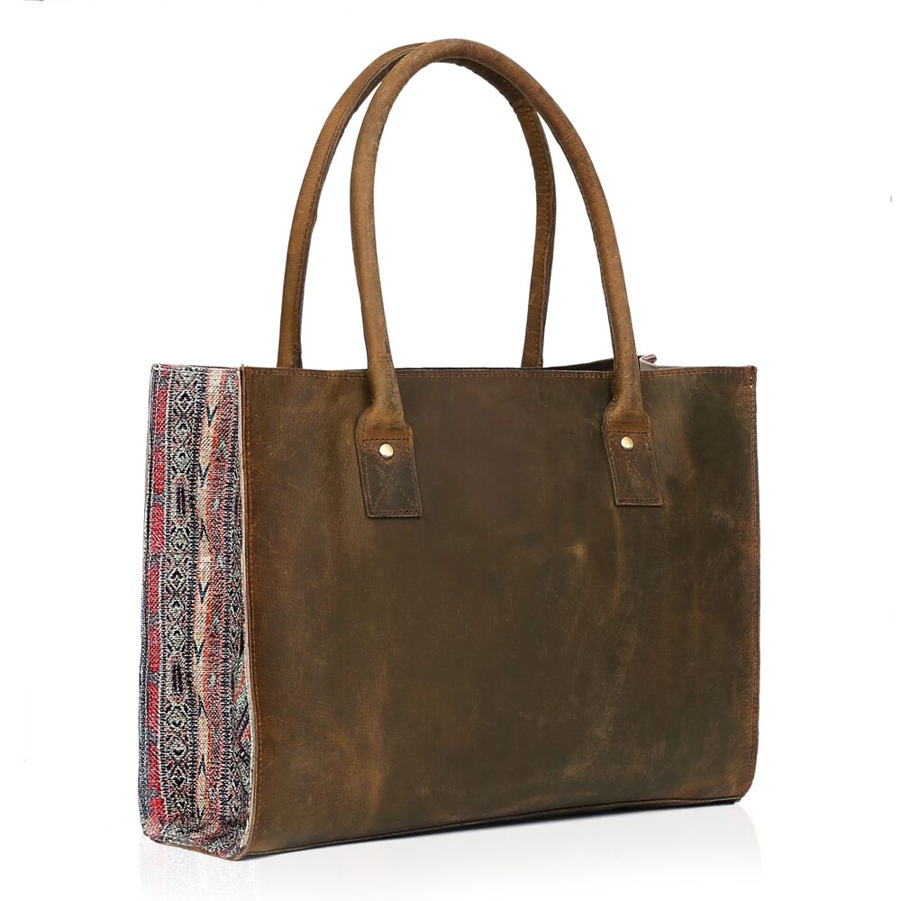 1951 16" Leather Shoulder Bag Tote Satchel Purse Travel Bag shopping Carry